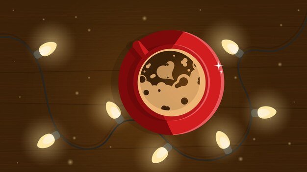 Cartão de natal com bebida quente café no ano novo chocolate quente em um copo bebida quente no inverno