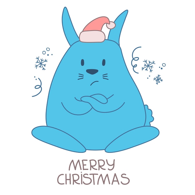 Cartão de natal com coelho fofo isolado cartão de natal com coelho fofo isolado no ano novo branco e feliz natal infeliz coelho descontente 2023