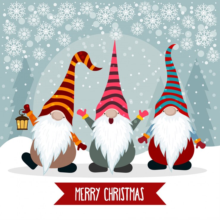 Vetor cartão de natal com gnomos engraçados