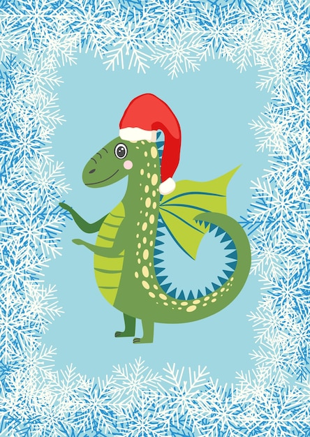 Cartão de Natal com lindo dragão verde Ano do Dragão 2024 China