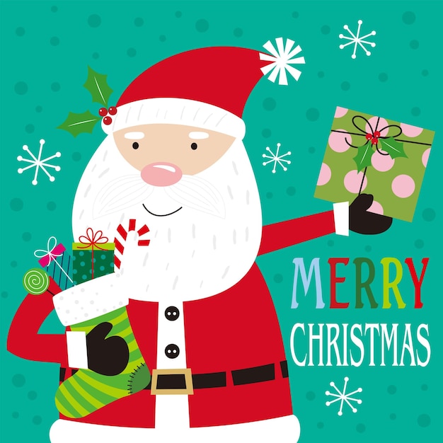Cartão de Natal com Papai Noel e presentes