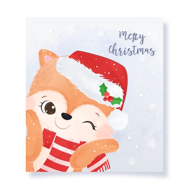 Cartão de Natal com raposa fofa