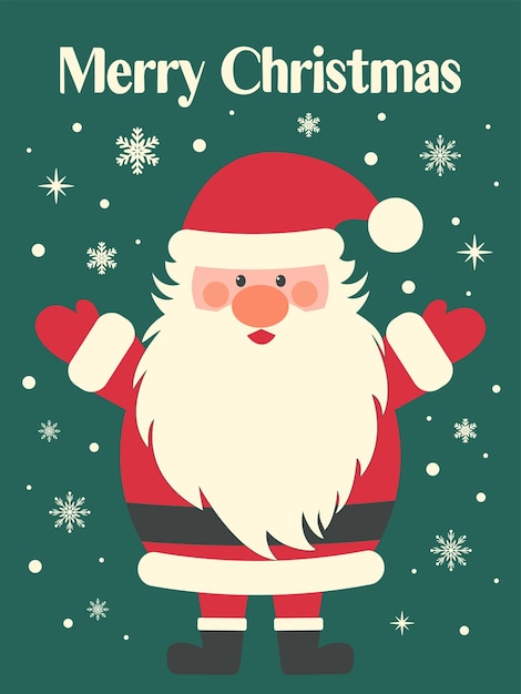 Cartão de Natal e feliz ano novo com fofo Papai Noel. Cartão de Natal.