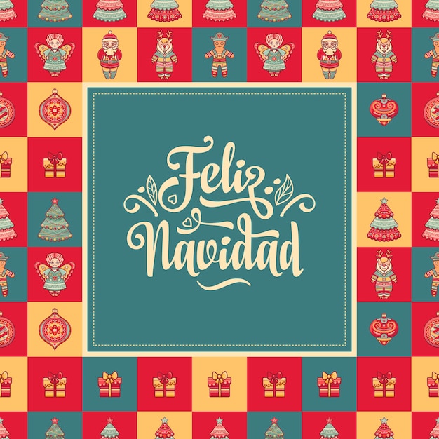 Cartão de natal em espanhol tradução em inglês feliz natal ilustração em  vetor de saudação de natal | Vetor Premium
