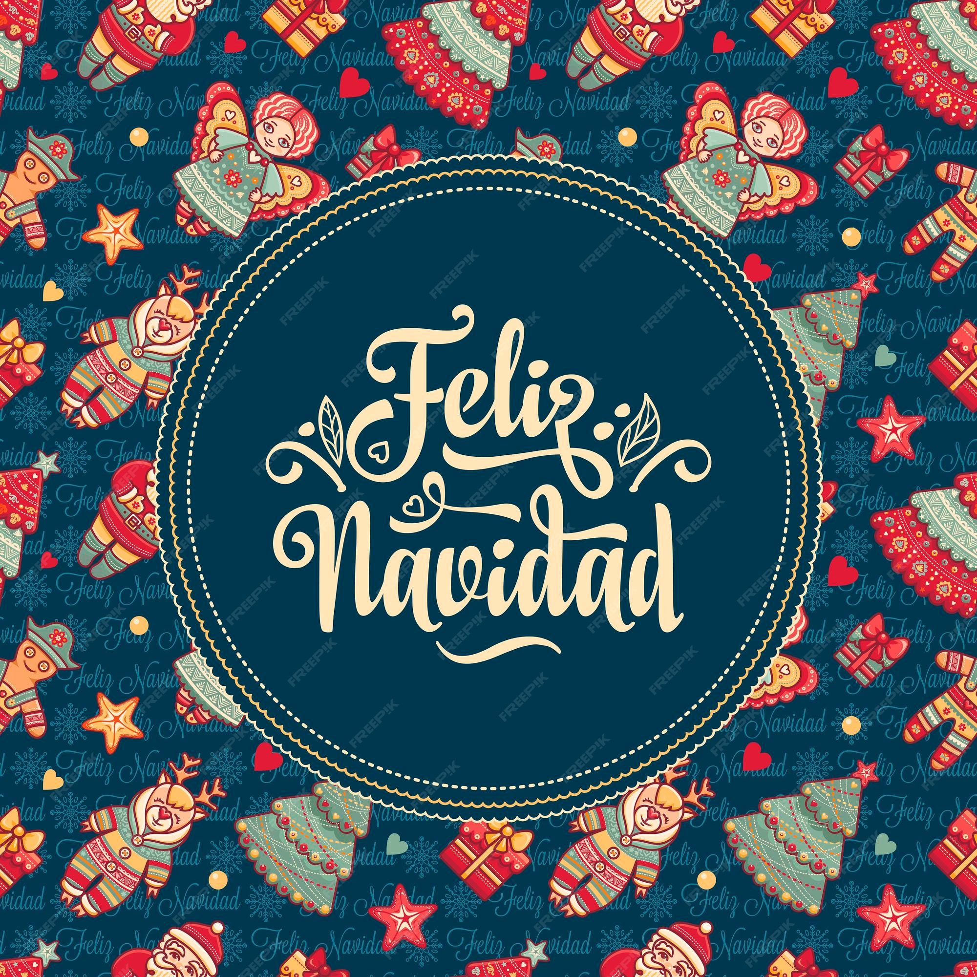 Cartão de natal em espanhol tradução em inglês feliz natal ilustração em  vetor de saudação de natal