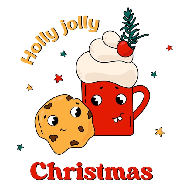 Cartão de natal em estilo retrô holly jolly christmas