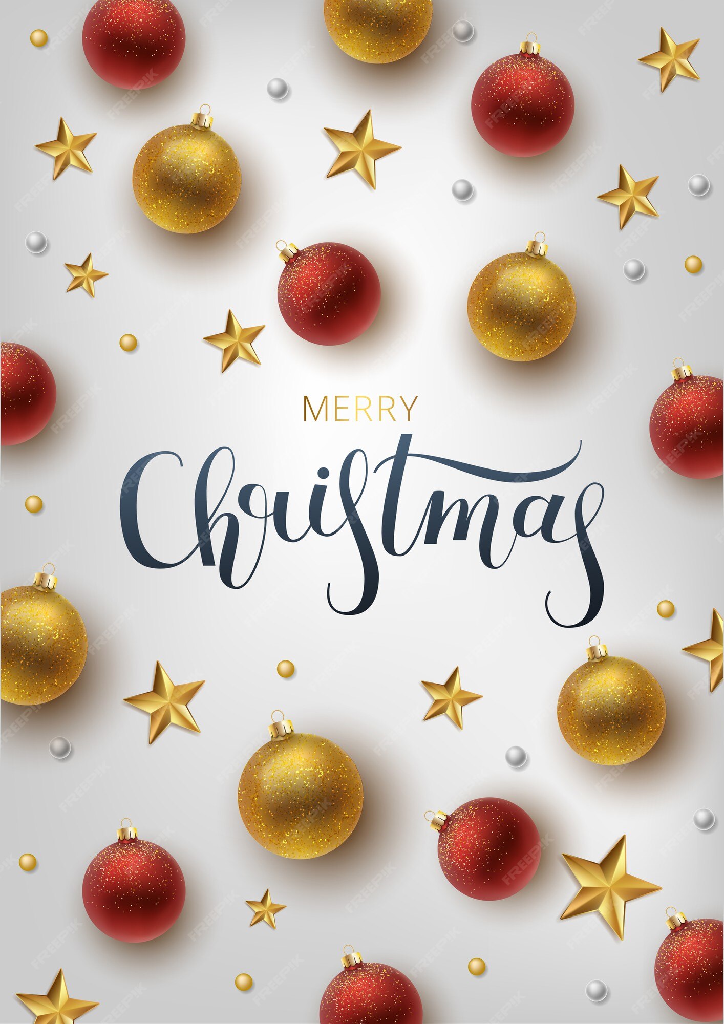 Cartão de natal, plano de fundo. bola de natal dourada e vermelha. letras de mão desenhada. | Vetor Premium Cartão de natal, plano de fundo. bola de natal dourada e vermelha. letras de mão desenhada. | Vetor Premium