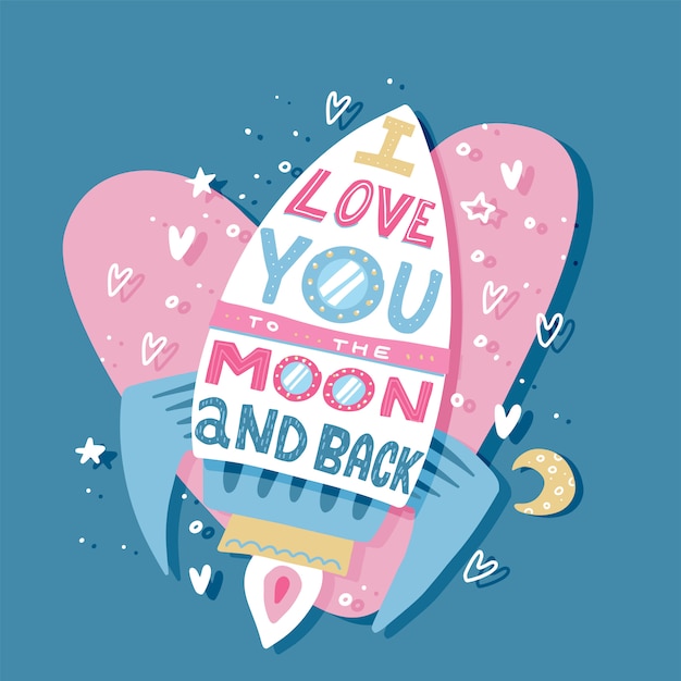 Cartão de papel com foguete de amor colorido e texto