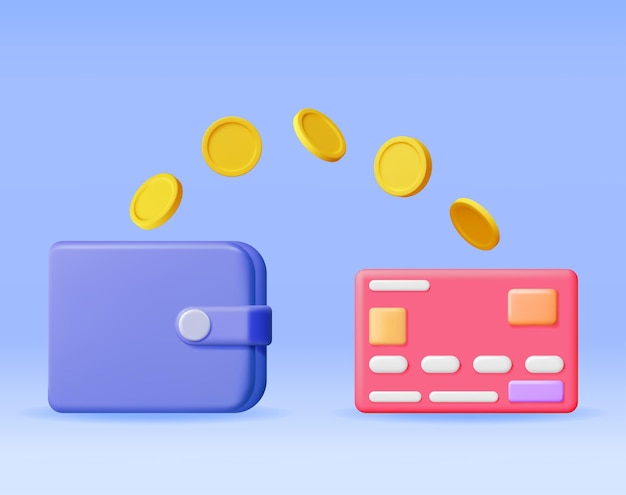 Cartão de plástico bancário 3d para transferência de dinheiro da carteira