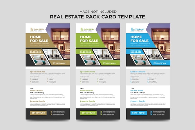 Vetor cartão de rack de agente imobiliário e negócios de construção ou modelo de folheto dl creative real estate rack card com elementos modernos