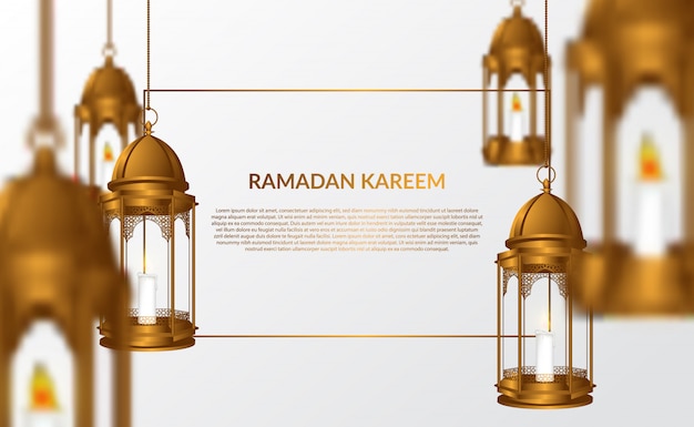 Cartão de ramadã kareem com 3d pendurado ilustração da lâmpada árabe