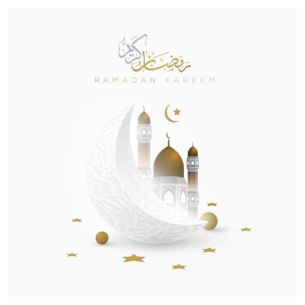 Cartão de ramadan kareem design de padrão floral islâmico com bela caligrafia árabe e lua