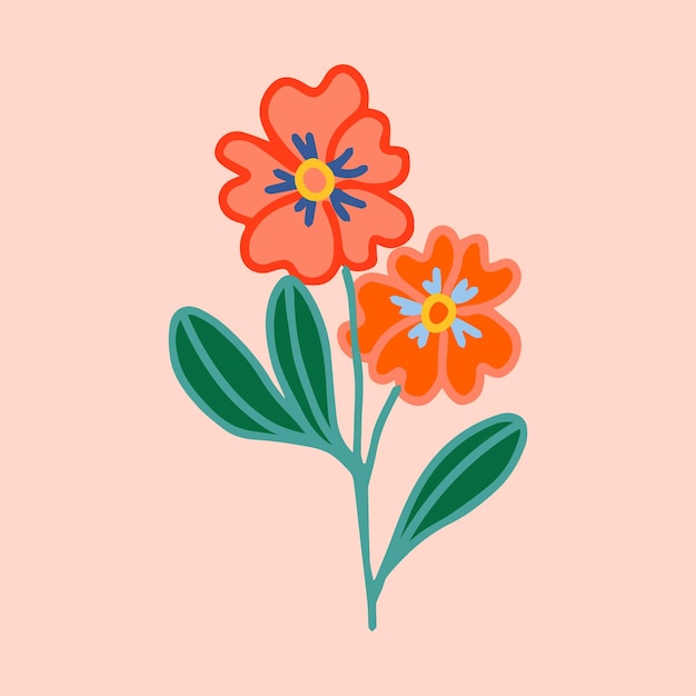 Vetor cartão de saudação com flores vermelhas ilustração vetorial sazonal de outono desenhada à mão fofa