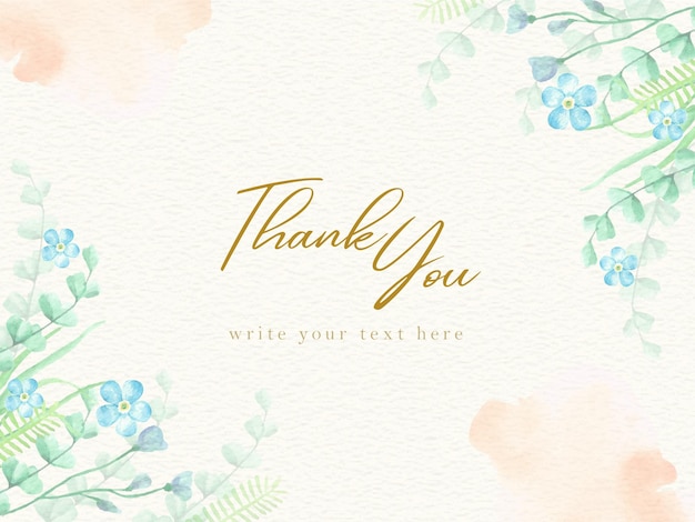 Vetor cartão de saudação de agradecimento com aquarela de flores azuis