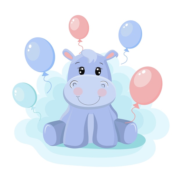 Cartão de saudação de chuveiro de bebê com hipopótamo bebê É um design de cartão de convite de aniversário de menino