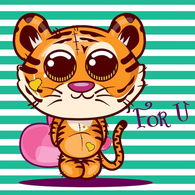 Cartão de saudação de chuveiro de bebê com tigre bonito dos desenhos animados - vetor
