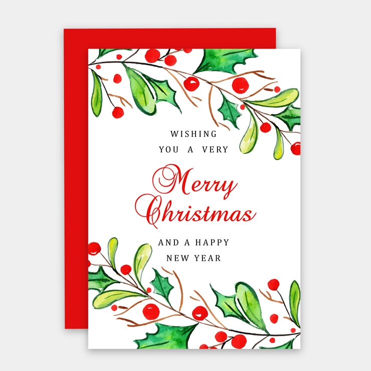 Vetor cartão de saudação de feliz natal em aquarela