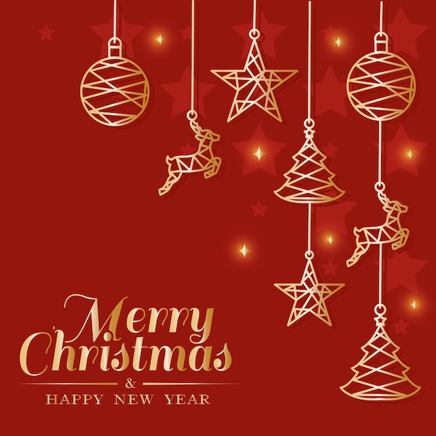 Cartão de saudação de Natal feliz com decorações penduradas vetor