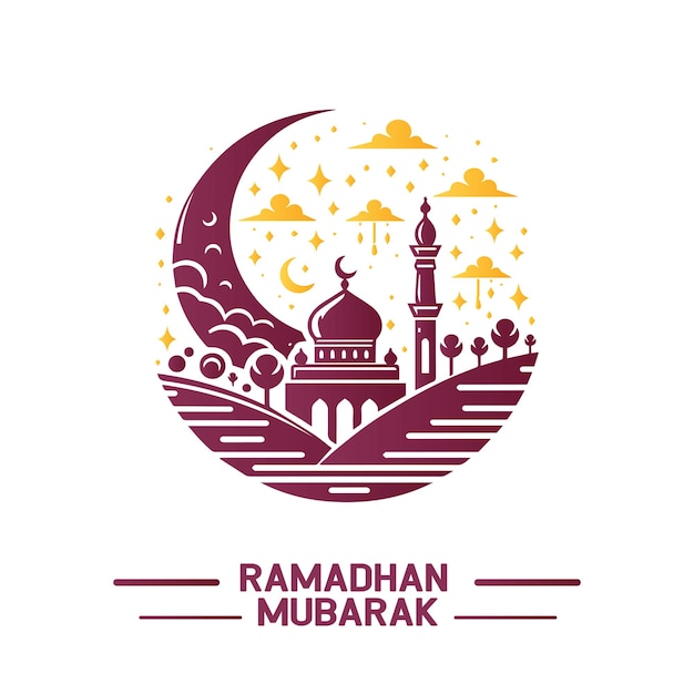 Vetor cartão de saudação de ramadan mubarak com mesquita e lua