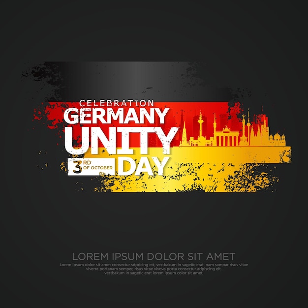 Cartão de saudação do dia da unidade da alemanha com efeito grunge e splash na bandeira como símbolo de independência