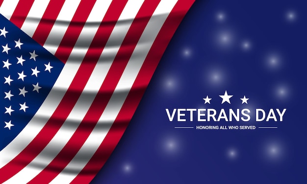 Cartão de saudação do Dia dos Veteranos com ilustração da bandeira americana