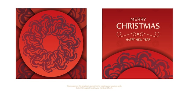 Cartão de saudação feliz natal cor vermelha com padrão de inverno borgonha