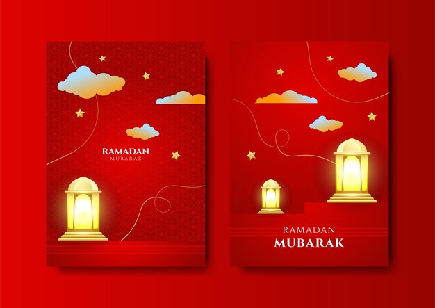 Cartão de saudação islâmico na moda e modelo de fundo de pôster com padrão de lanterna de mesquita e design crescente para convite iftar ramadhan mubarak kareem ilustração vetorial