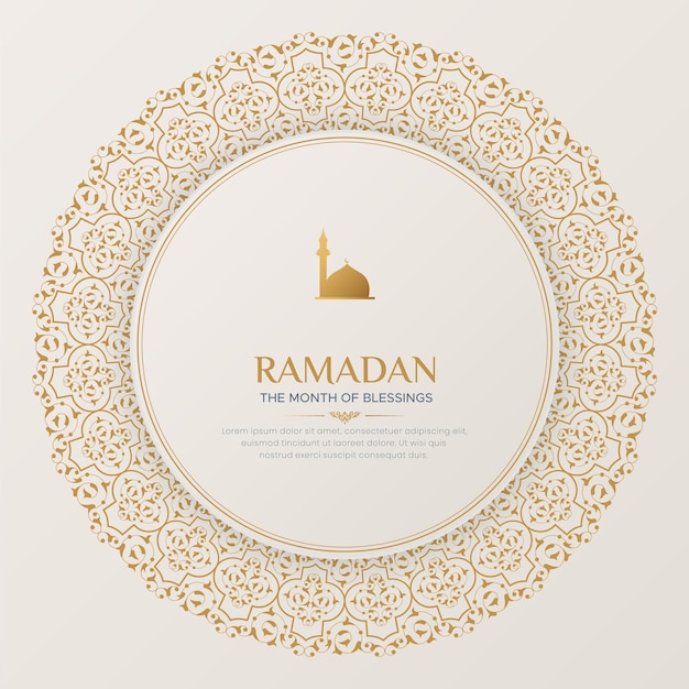 Cartão de saudação ornamental de luxo do ramadan kareem com moldura decorativa