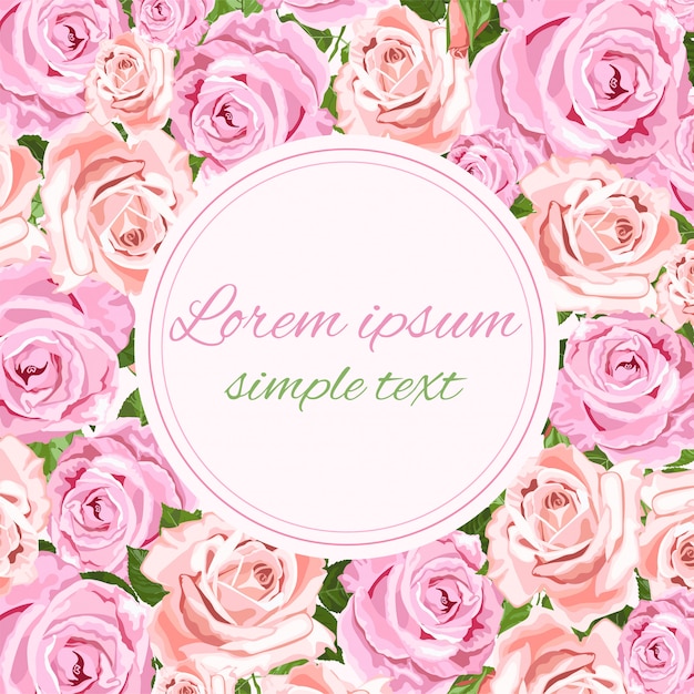 Cartão de saudação ou convite com rosas rosa e bege