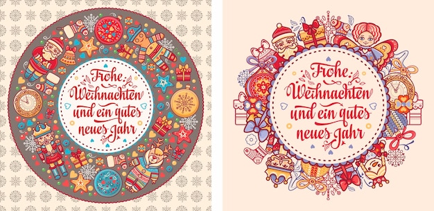 Vetor cartão de tipografia de natal alemão frohe weihnachten e neues jahr