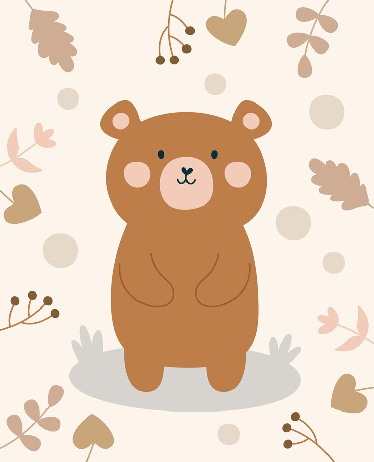 Vetor cartão de urso de fundo floral de outono