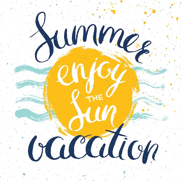 Cartão de verão com cartaz vetorial de letras desenhadas à mão para anúncio de férias de verão