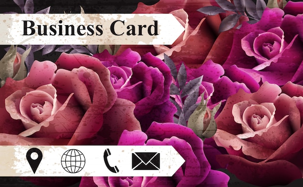 Cartão de visita com rosas realistas coloridos