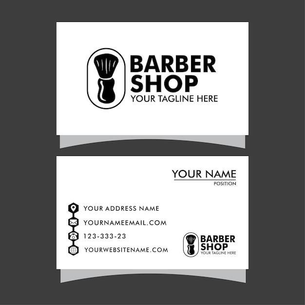 Vetor cartão de visita de barbearia e salão masculino ou logotipo de barbearia preto e branco