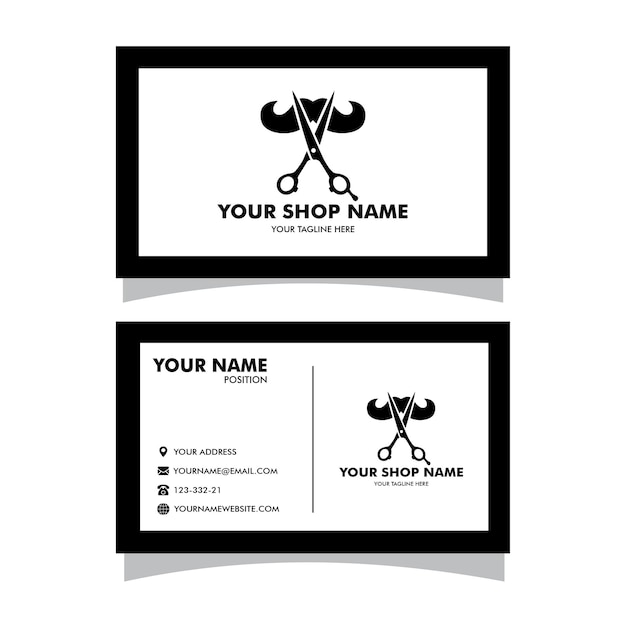 Cartão de visita de barbearia e salão masculino ou logotipo de barbearia preto e branco
