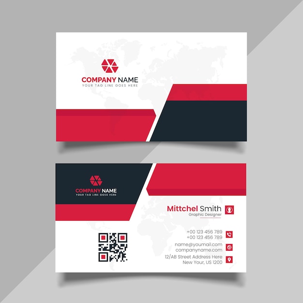 Cartão de visita de cor vermelha, design de cartão de visita moderno