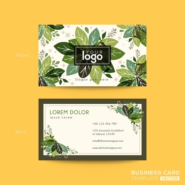 Vetor cartão de visita, design de cartão de nome com folhas verdes
