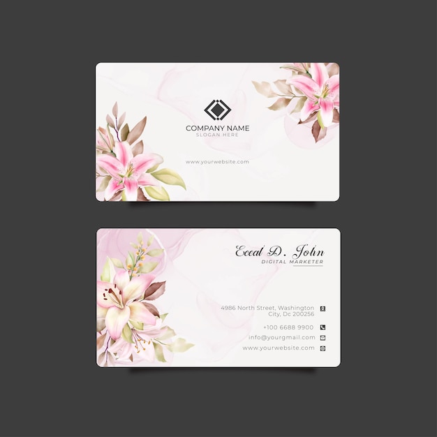Cartão de visita elegante com aquarela floral