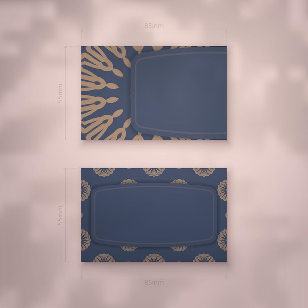 Cartão de visita em azul com ornamentos em castanho indiano para a sua personalidade.