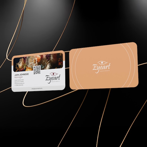 Cartão de visita Eyeart com informações de contato e código QR