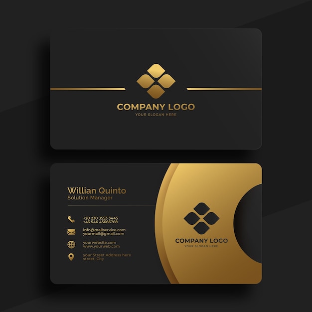 Cartão de visita horizontal de luxo dourado em gradiente