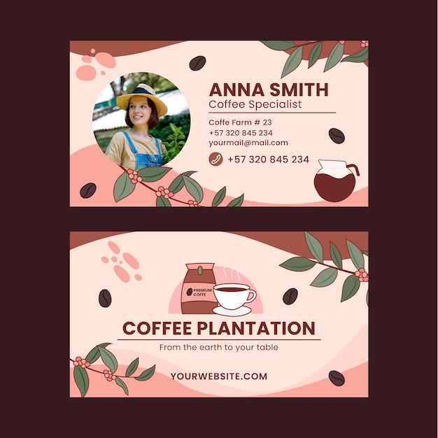 Cartão de visita horizontal de plantação de café de textura