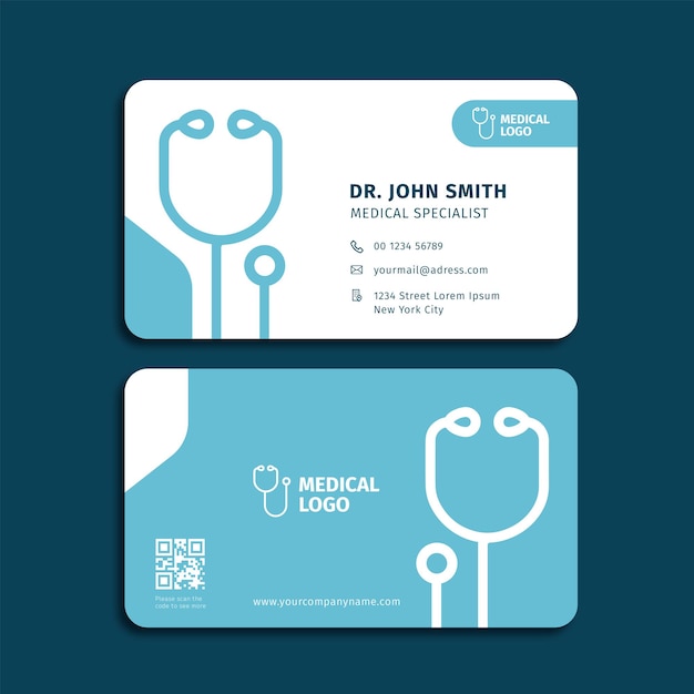 Cartão de visita médico branco azul modelo profissional moderno