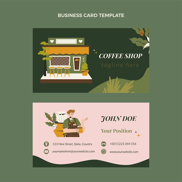 Vetor cartão de visita mínimo de café design plano