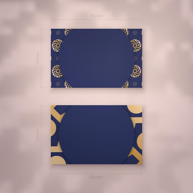 Cartão de visita na cor azul escuro com padrão mandala dourado para a sua marca.
