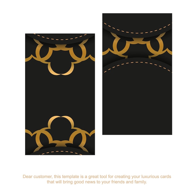 Cartão de visita preto com ornamento de luxo dourado