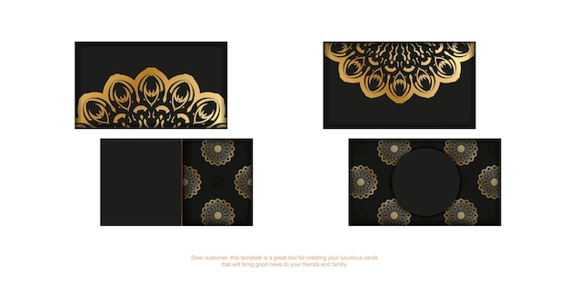 Cartão de visita preto com padrão de mandala dourada