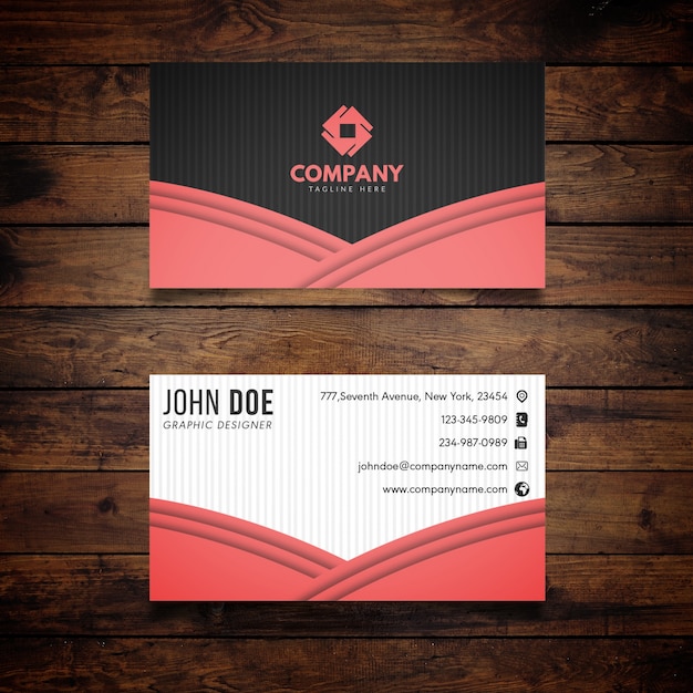 Cartão de visita preto e branco com detalhes cor de rosa