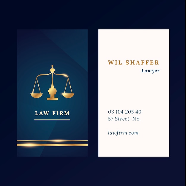 Vetor cartão de visita vertical de escritório de advocacia de luxo gradiente
