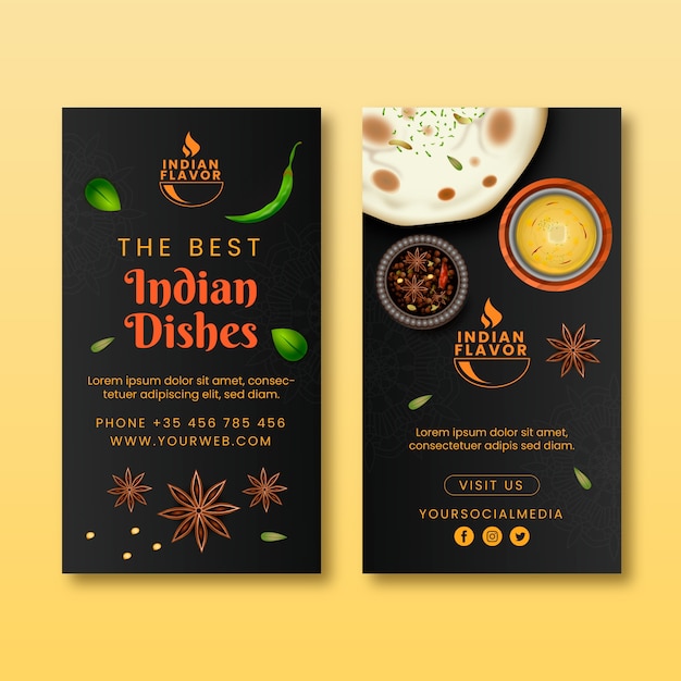 Vetor cartão de visita vertical de restaurante indiano gradiente